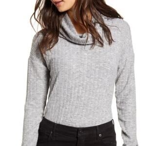 Bp Cozy Ribbed Turtleneck Top Relaxed Fit Long Sleeve Grey Heather Size Small
